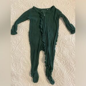 Posh Peanut Ribbed Footie Ruffled Zippered One Piece